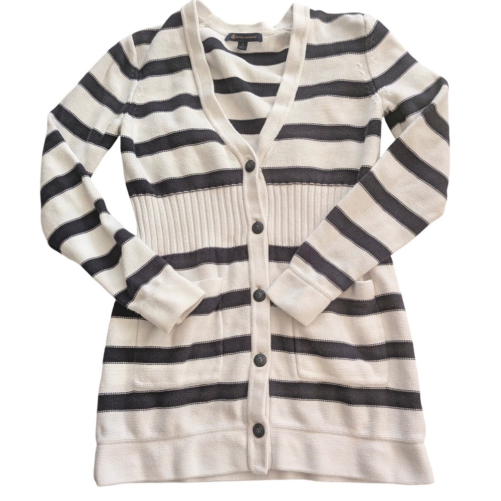 Brooks Brothers Sz S Navy Striped Cotton Longline Cardigan Sweater Nautical Prep